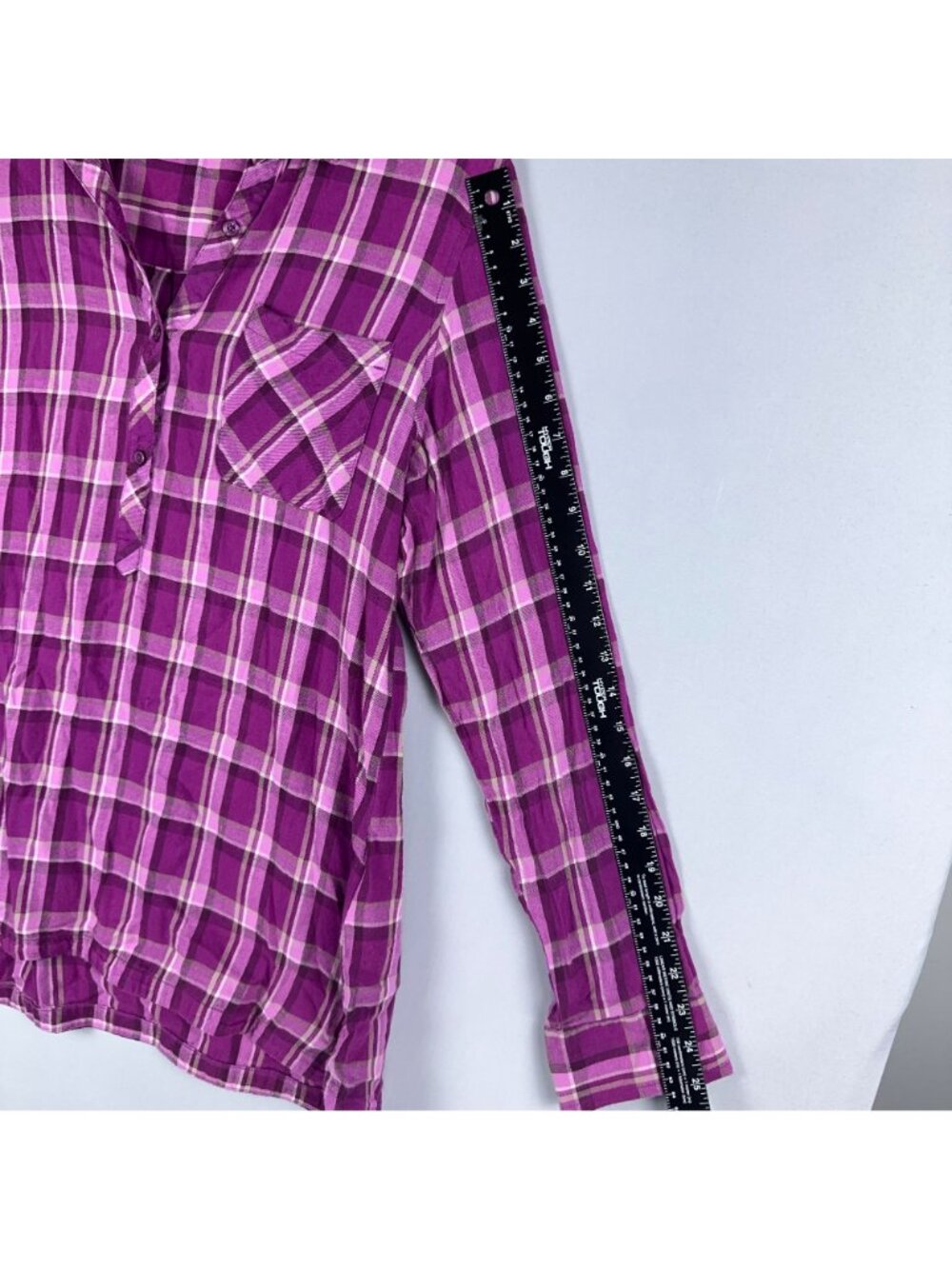 Columbia Plaid Button-Down Shirt Size XL Purple 100% Cotton Long Sleeve Chest Po - Picture 9 of 11